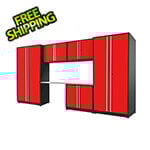 Proslat 6-Piece Glossy Red Cabinet Set with Silver Handles and Stainless Steel Worktop