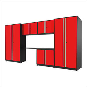 6-Piece Glossy Red Cabinet Set with Silver Handles and Powder Coated Worktop