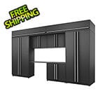 Proslat 8-Piece Mat Black Cabinet Set with Silver Handles and Powder Coated Worktop