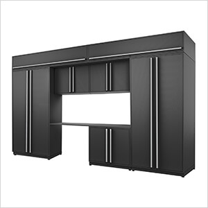 8-Piece Mat Black Cabinet Set with Silver Handles and Powder Coated Worktop