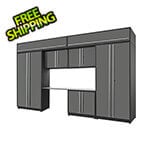 Proslat 8-Piece Glossy Grey Cabinet Set with Silver Handles and Stainless Steel Worktop