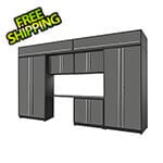Proslat 8-Piece Glossy Grey Cabinet Set with Silver Handles and Powder Coated Worktop