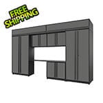 Proslat 8-Piece Glossy Grey Cabinet Set with Black Handles and Powder Coated Worktop