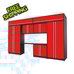 Proslat 8-Piece Glossy Red Cabinet Set with Silver Handles and Powder Coated Worktop