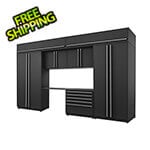 Proslat 8-Piece Mat Black Cabinet Set with Silver Handles and Powder Coated Worktop