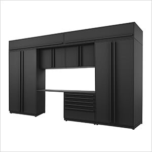 8-Piece Mat Black Cabinet Set with Black Handles and Powder Coated Worktop