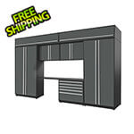 Proslat 8-Piece Glossy Grey Cabinet Set with Silver Handles and Powder Coated Worktop