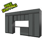 Proslat 8-Piece Glossy Grey Cabinet Set with Black Handles and Powder Coated Worktop