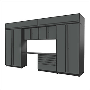 8-Piece Glossy Grey Cabinet Set with Black Handles and Powder Coated Worktop