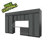 Proslat 8-Piece Glossy Grey Cabinet Set with Silver Handles and Stainless Steel Worktop