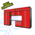 Proslat 8-Piece Glossy Red Cabinet Set with Silver Handles and Powder Coated Worktop