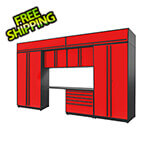 Proslat 8-Piece Glossy Red Cabinet Set with Black Handles and Powder Coated Worktop