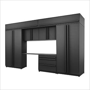 8-Piece Mat Black Cabinet Set with Black Handles and Powder Coated Worktop