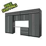 Proslat 8-Piece Glossy Grey Cabinet Set with Silver Handles and Stainless Steel Worktop