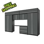 Proslat 8-Piece Glossy Grey Cabinet Set with Silver Handles and Powder Coated Worktop