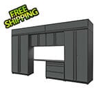 Proslat 8-Piece Glossy Grey Cabinet Set with Black Handles and Powder Coated Worktop