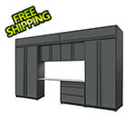 Proslat 8-Piece Glossy Grey Cabinet Set with Silver Handles and Stainless Steel Worktop