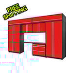Proslat 8-Piece Glossy Red Cabinet Set with Silver Handles and Powder Coated Worktop