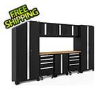 NewAge Garage Cabinets BOLD Series Black 9-Piece Set with Bamboo Top