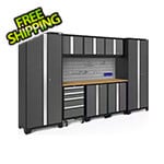 NewAge Garage Cabinets BOLD Series 3.0 Grey 9-Piece Set with Bamboo Top, Backsplash and Hook Kit
