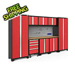 NewAge Garage Cabinets BOLD Series 3.0 Red 9-Piece Set with Bamboo Top, Backsplash and Hook Kit