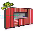 NewAge Garage Cabinets BOLD Series 3.0 Red 9-Piece Set with Bamboo Top, Backsplash and Hook Kit