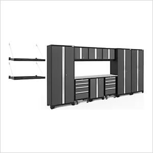 BOLD Series Grey 10-Piece Set with Stainless Top and Wall Mounted Shelves
