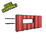 NewAge Garage Cabinets BOLD Series 3.0 Red 12-Piece Set with Bamboo Top and Wall Mounted Shelves