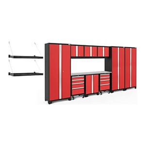 BOLD Series 3.0 Red 10-Piece Set with Stainless Steel Top and Wall Mounted Shelves