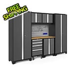 NewAge Garage Cabinets BOLD Series 3.0 Grey 7-Piece Set with Bamboo Top, Backsplash and Hook Kit