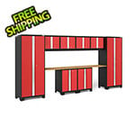 NewAge Garage Cabinets BOLD Series Red 10-Piece Set with Bamboo Top
