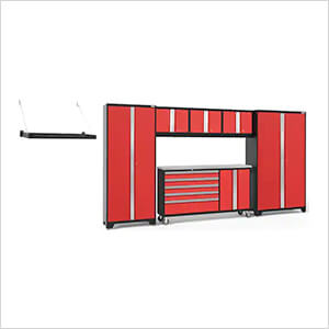 BOLD Red 7-Piece Project Center Set with Stainless Top and Wall Shelf