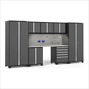 PRO Series Grey 8-Piece Set with Stainless Top, Slatwall Hook Kit and LEDs