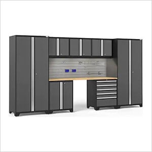 PRO Series Grey 8-Piece Set with Bamboo Top, Slatwall Hook Kit and LEDs