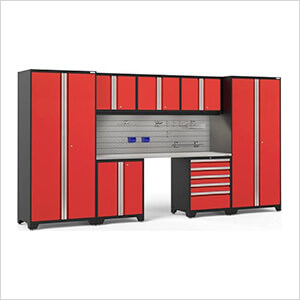 PRO Series 3.0 Red 8-Piece Set with Stainless Top, Slatwall Hook Kit and LEDs