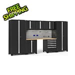NewAge Garage Cabinets PRO Series 3.0 Black 8-Piece Set with Bamboo Top, Slatwall Hook Kit and LEDs