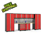NewAge Garage Cabinets PRO Series 3.0 Red 10-Piece Set with Bamboo Top, Slatwall Hook Kit and LEDs