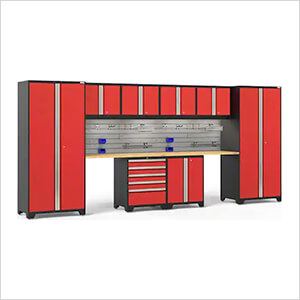 PRO Series 3.0 Red 10-Piece Set with Bamboo Top, Slatwall Hook Kit and LEDs