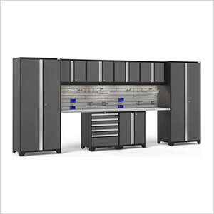PRO Series Grey 10-Piece Set with Stainless Top, Slatwall Hook Kit and LEDs