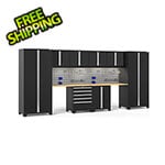 NewAge Garage Cabinets PRO Series 3.0 Black 10-Piece Set with Bamboo Top, Slatwall Hook Kit and LEDs