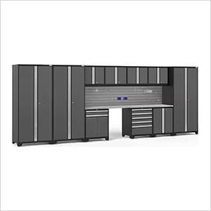 PRO Series Grey 12-Piece Set with Stainless Steel Tops and Slatwall Hook Kit