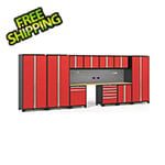 NewAge Garage Cabinets PRO Series 3.0 Red 12-Piece Set with Bamboo Tops and Slatwall Hook Kit