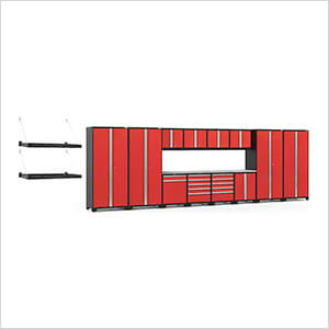 PRO Series Red 16-Piece Set with Stainless Steel Tops and Wall Shelves