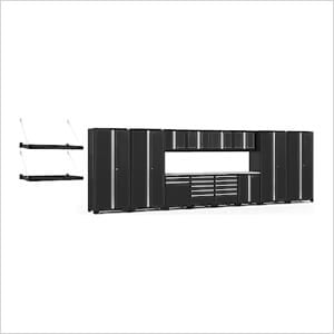 PRO Series 3.0 Black 16-Piece Set with Stainless Steel Tops and Wall Shelves