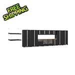 NewAge Garage Cabinets PRO Series 3.0 Black 16-Piece Set with Bamboo Tops and Wall Shelves
