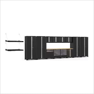 PRO Series 3.0 Black 16-Piece Set with Bamboo Tops and Wall Shelves