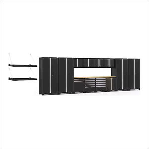 PRO Series Black 16-Piece Set with Bamboo Tops and Wall Shelves