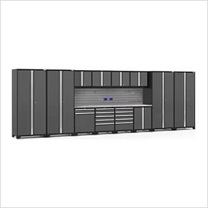 PRO Series Grey 14-Piece Set with Stainless Steel Tops and Slatwall Hook Kit