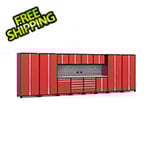 NewAge Garage Cabinets PRO Series Red 14-Piece Set with Stainless Steel Tops and Slatwall Hook Kit