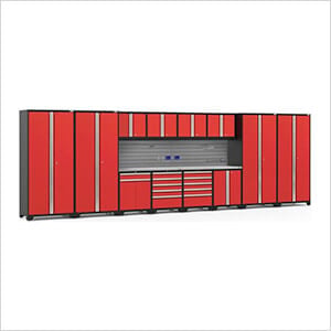 PRO Series Red 14-Piece Set with Stainless Steel Tops and Slatwall Hook Kit
